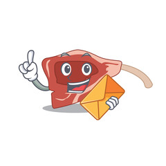 A picture of cheerful lamb chop cartoon design with brown envelope