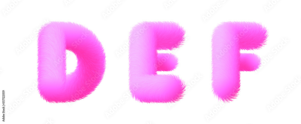 Poster set of high quality 3d shaggy letter d e f on white background . isolated vector element
