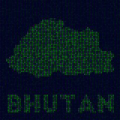 Digital Bhutan logo. Country symbol in hacker style. Binary code map of Bhutan with country name. Captivating vector illustration.