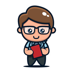 Cute geek nerd student mascot design illustration vector template