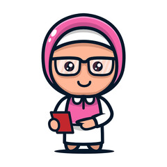 Cute hijab girl geek mascot design illustration vector template