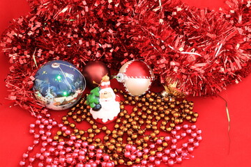 New Year's toys. Ornaments on the Christmas tree. Macro