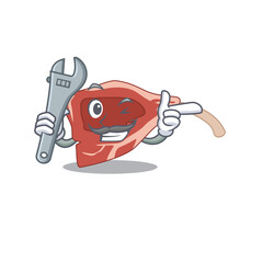 A caricature picture of lamb chop working as a mechanic