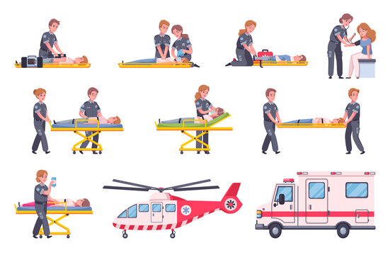Paramedics Cartoon Icon Set