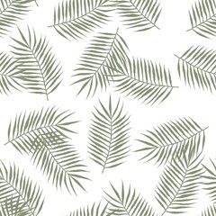 Seamless pattern with green tropical palm leaves on a white background. illustration for use in design. High quality photo