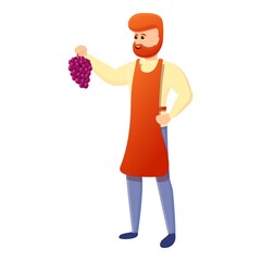 Winemaker with grapes icon. Cartoon of winemaker with grapes vector icon for web design isolated on white background
