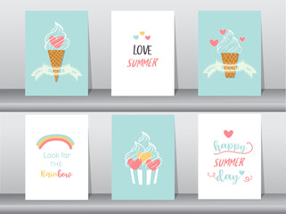 Collection of ice cream invitation card,Happy national ice cream day,poster, greeting, template,cone,sundea,scoop,Vector illustrations