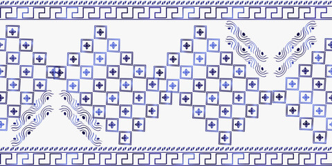 trendy stripes pattern Vector blue line hand drawn seamless