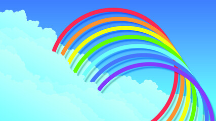 Abstract Sky Background WIth Clouds And Lines Rainbow Shadows Design Vector