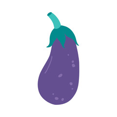 Fresh eggplant, organic vegetable. Hand drawn vector illustration in flat cartoon style isolated on white background.