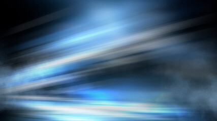 Dark dramatic abstract scene background. Neon glow reflected on the pavement. Smoke, smog and fog. Dark street, wet asphalt, reflections of rays in the water. Abstract dark blue background. 