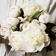 Bunch of fresh white peonies image