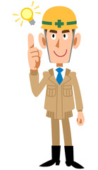 思いつくヘルメットを被った青い作業着の男性
