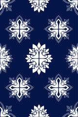 White ornament on blue seamless pattern. Vintage, paisley elements. Ornamental traditional, ethnic, turkish. Great for fabric and textile, wallpaper, packaging