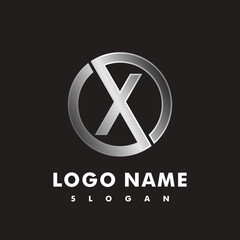 Initial logo X, OX, XO, CD with silver circle