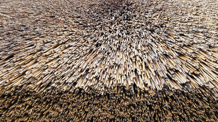 Straw pattern. Thatched grass, roof or wall. Straw, hay or dry grass roof background, thatch roof texture.