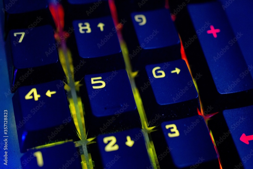 Poster closeup shot of an illuminated computer keyboard