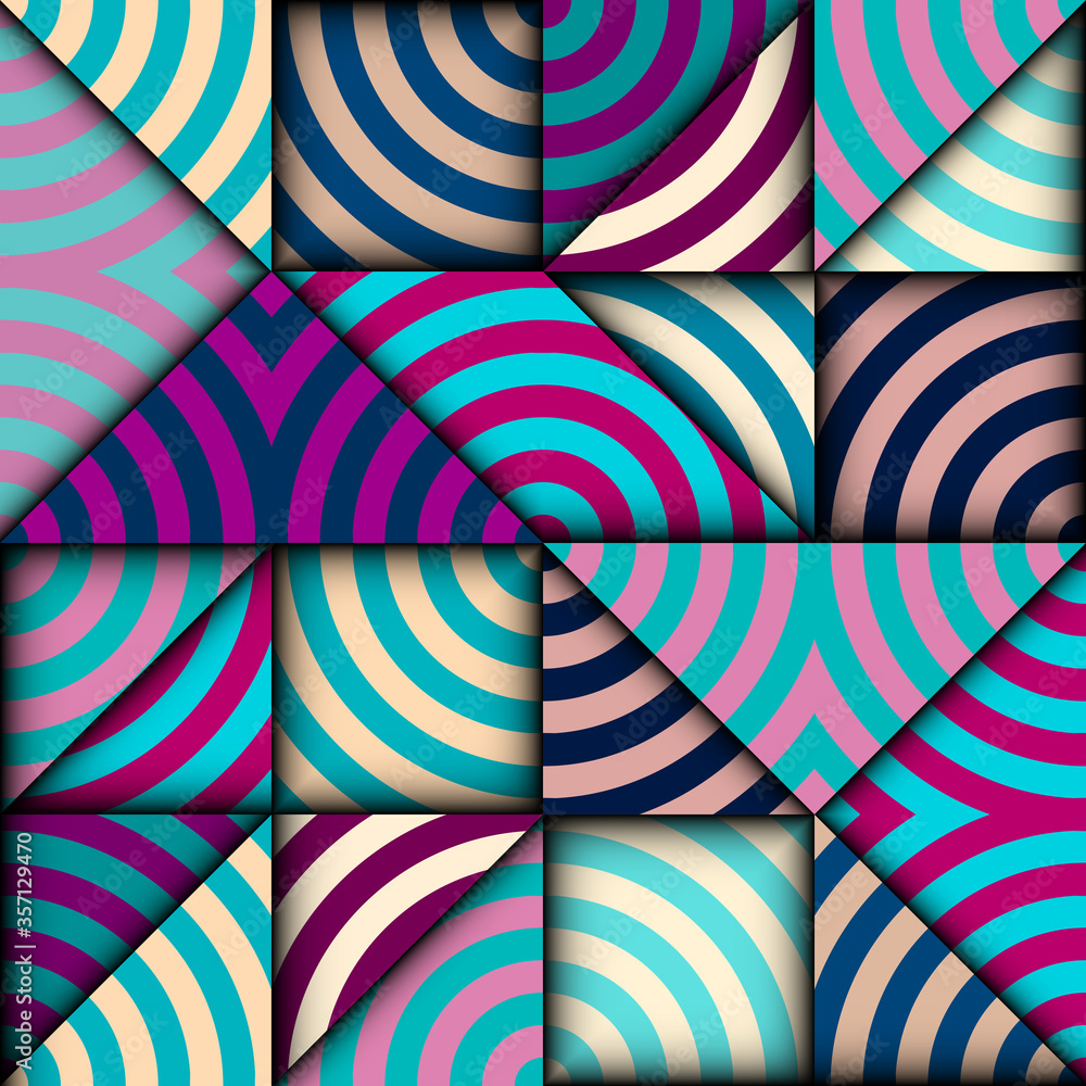 Leinwandbilder Paper cut shapes design pattern. Seamless vector geometric pattern. Patchwork block layered style.
