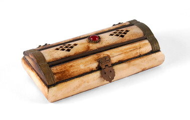 Vintage box of ivory on white background