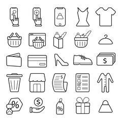 Online shopping and ecommerce line icon set