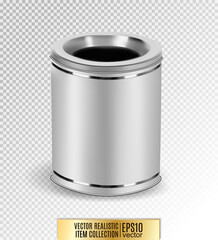 Metal garbage bin on Transparent background. Realistic vector, 3d illustration