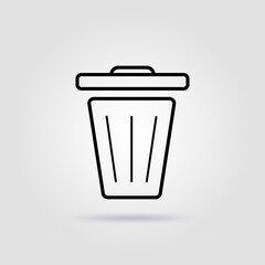 Recycle bin line icon on gray background with soft shadow