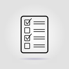 Shopping list line icon on gray background with soft shadow