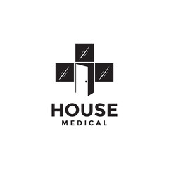 house medical logo, creative cross health windows and door vector