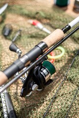 spin fishing rod and reel isolated