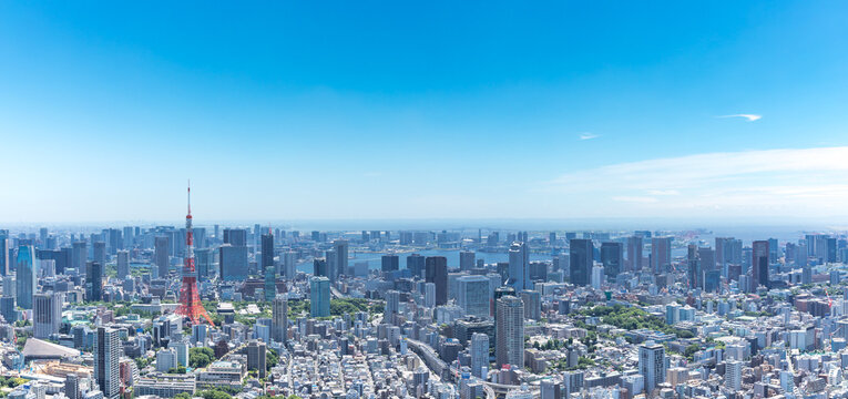 (東京都-風景パノラマ)青空とお台場方面風景１