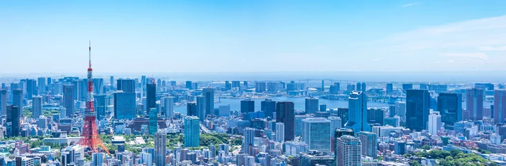Photo sur Plexiglas Tokyo (東京都-風景パノラマ)青空とお台場方面風景５