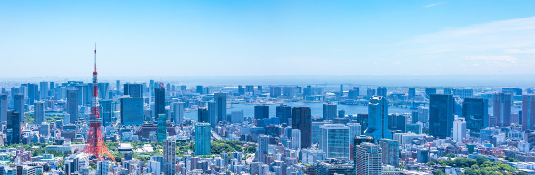 (東京都-風景パノラマ)青空とお台場方面風景５