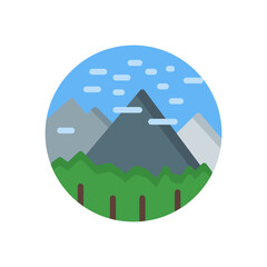 mountain and trees icon in flat style. vector illustration for graphic design, website, UI isolated on white background. EPS 10