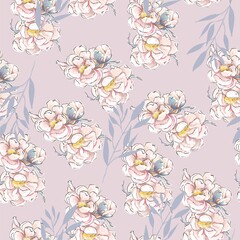Flowers seamless pattern of peonies on a purple background. for fabrics and textiles