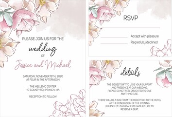 Fototapeta na wymiar Flowers peonies invitations wedding cards