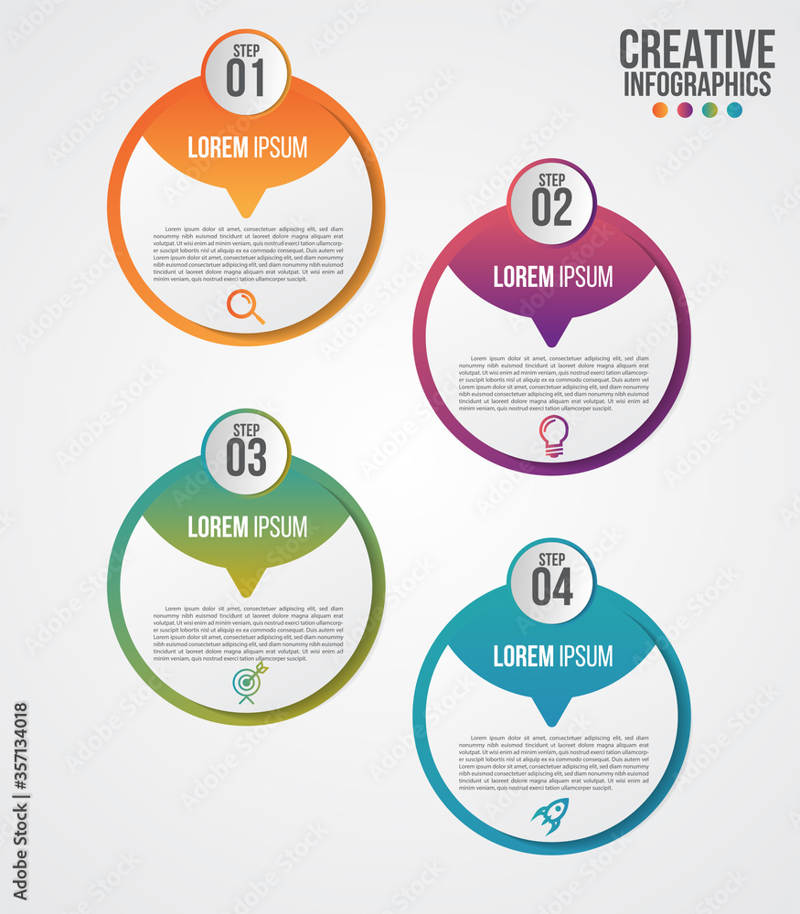 Aufkleber infographic modern timeline design vector template for business with 4 steps or options illustrate a