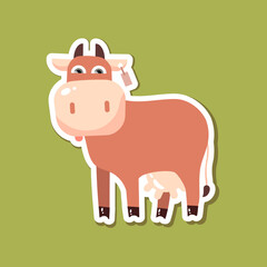Cow. Sticker with animals in cartoon style. Vector illustration.