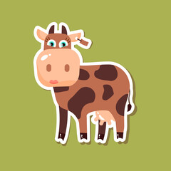 Cow. Sticker with animals in cartoon style. Vector illustration.