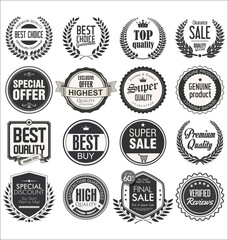 Retro vintage sale badges and labels collection