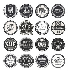 Retro vintage sale badges and labels collection