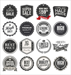 Retro vintage sale badges and labels collection