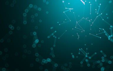 Abstract background. Molecules technology with polygonal shapes, connecting dots and lines. Connection structure. Big data visualization.