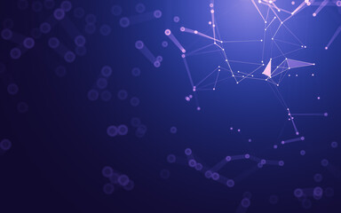 Abstract background. Molecules technology with polygonal shapes, connecting dots and lines. Connection structure. Big data visualization.