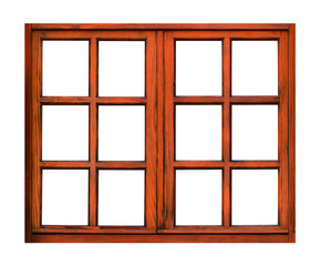 Vintage brown wooden window on white background