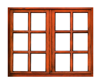 Vintage brown wooden window on white background