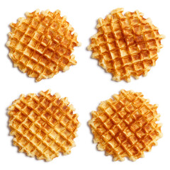 Set of delicious belgian waffles, isolated on white background