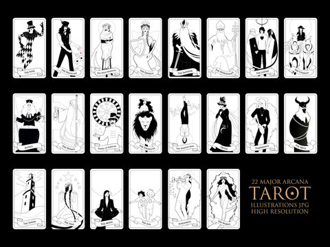 22 Major arcana of the tarot in full, isolated on white background. JPG illustrations in high resolution