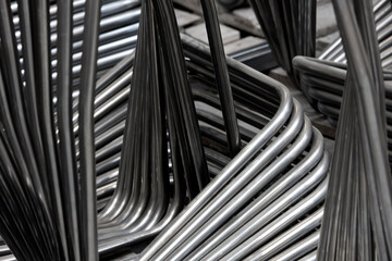 Office Furniture Industry. Metal parts of chairs.  Steel frames. Pipes