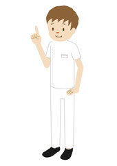 Illustration of a male medical worker (physiotherapist) (pointing pose)