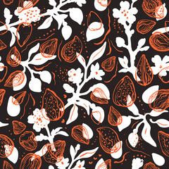 Naklejka premium Almond seamless pattern. Vector floral background